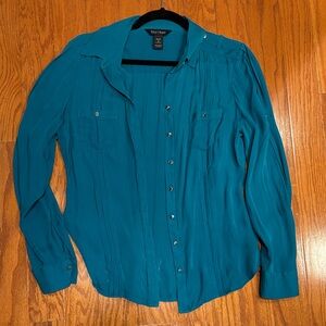 WHBM Teal Button-Up silk Blouse